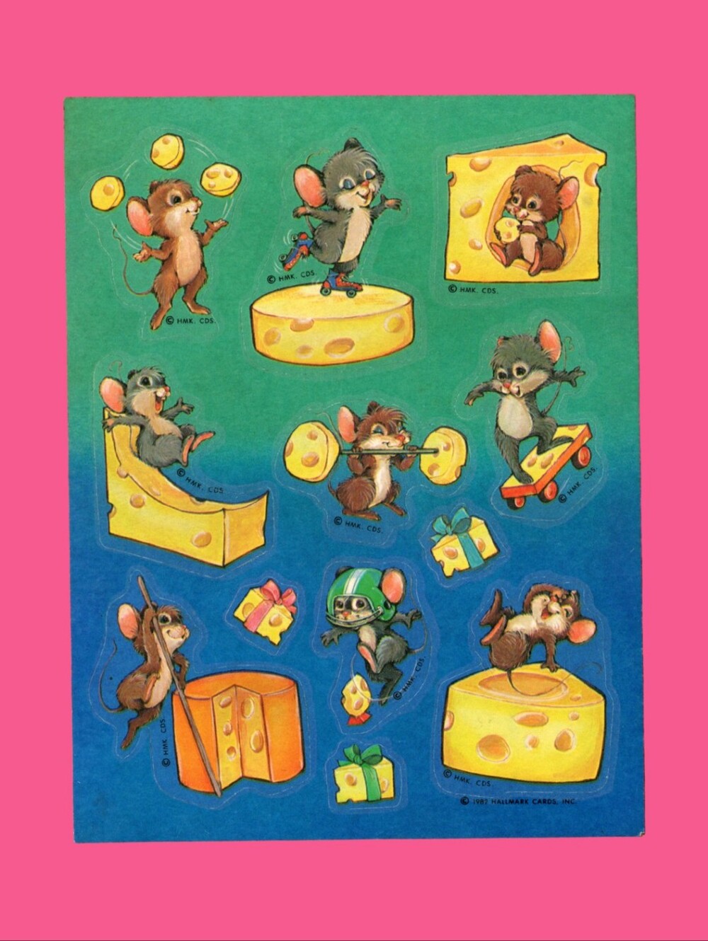 Hallmark Mice Vintage 1982 Scratch n' Sniff Sticker Sheet Cheese Scented